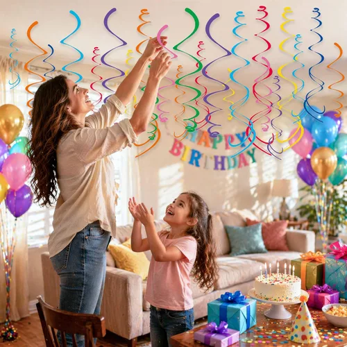 Miniatura 3 de HonuGoGo Juego de 48 piezas de remolinos de papel multicolor – Remolinos colgantes para fiesta de cumpleaños, baby shower, boda y decoración