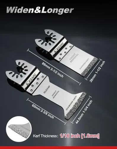 Miniatura 2 de EZARC Hoja oscilante de diamante, hojas de sierra oscilante de alcance extra largo para herramienta multiusos, para eliminación de lechada, limpieza
