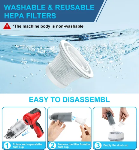 Miniatura 5 de Aspiradora portátil inalámbrica para automóvil, 4 en 1, mini aspiradora de alta potencia, 12000 Pa potente succión, plumero de aire, filtro doble