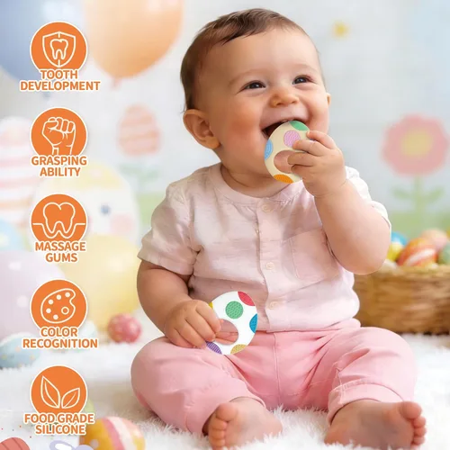 Miniatura 7 de Huevos de Pascua juguetes de dentición para bebés, rellenos esenciales de cesta de silicona para bebés, bebés y niños pequeños, regalo de relleno