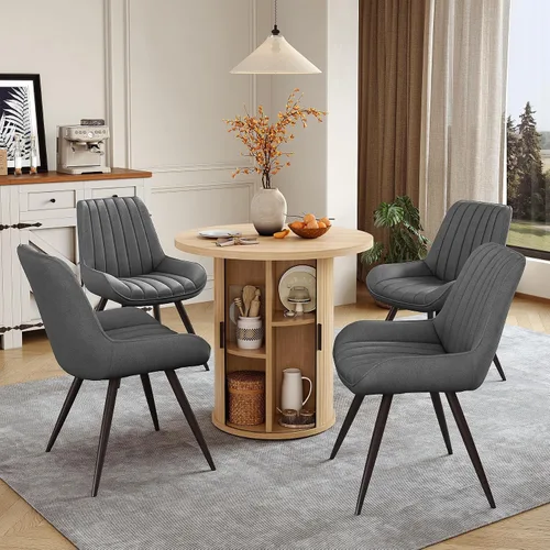 Miniatura 25 de Miereirl Juego de mesa y sillas de comedor moderno redondo, con una mesa de comedor de madera equipada con compartimentos de almacenamiento
