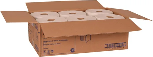 Miniatura 6 de Rollo de toallas de mano de papel Tork blanco H21, universal, 100% fibra reciclada, 6 rollos x 1000 pies, RB10002