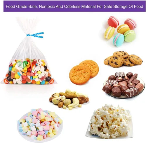 Miniatura 4 de Newkita Bolsas pequeñas de celofán, bolsas de regalo transparentes para dulces, paletas de pastel, golosinas y recuerdos de fiesta con lazos de 4