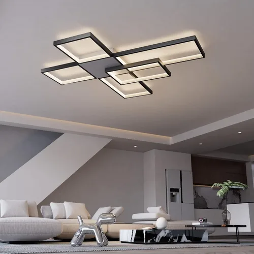 Miniatura 6 de Lámpara de techo LED, lámpara de techo moderna de montaje empotrado de 92 W, lámpara de techo acrílica cuadrada negra para cocina, dormitorio