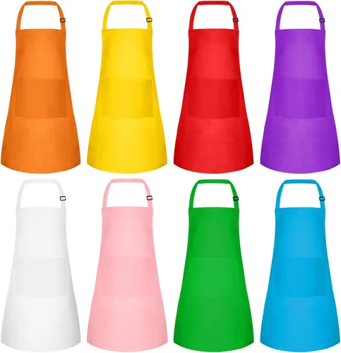 Miniatura 10 de MEEZY Juego de 3 delantales para niños con bolsillos, delantal ajustable para pintar, delantal de arte para niños, delantales de chef para niños