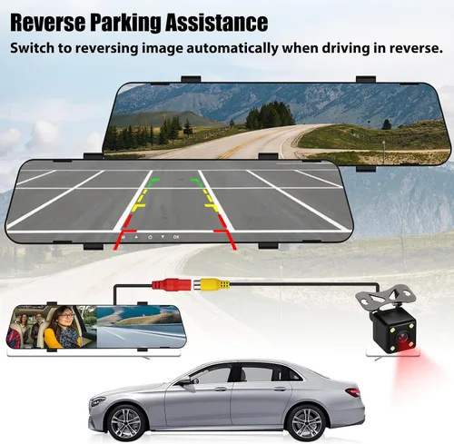 Miniatura 4 de Cámara de salpicadero de espejo para automóviles, espejo retrovisor de 4.5 pulgadas, 1080P cámaras duales de visión frontal y trasera, súper visión