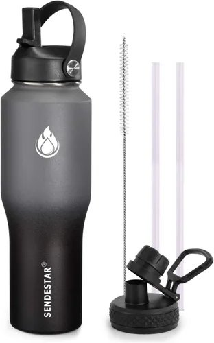 Miniatura 33 de SENDESTAR Botella de agua de acero inoxidable de 40 onzas (fría durante 48 horas, caliente durante 24 horas), botella aislada al vacío de doble Gris
