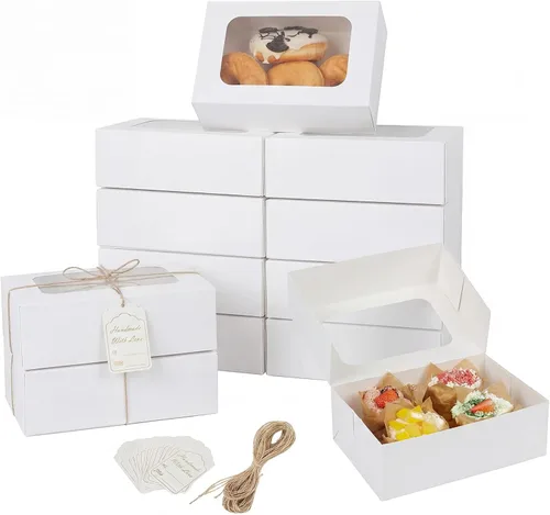 Miniatura 8 de YEKTFS 24 piezas de cajas para galletas con ventana para regalos de papel, cajas de regalo marrón para panadería de 9 x 6.3 x 3 pulgadas, fácil