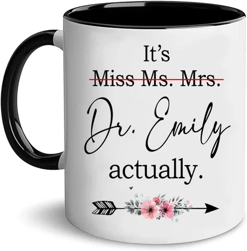 Miniatura 23 de A62227 - Taza de regalo de graduación personalizada con datos nutricionales de doctorado, nombre personalizado y año para mujeres, regalos de nuevo
