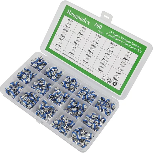Miniatura 7 de 300 piezas de 15 valores 100 ohmios - 2M ohmios Trim potes Resistencia variable 0.236 in Potenciómetro Surtido Kit