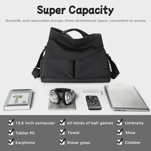 Miniatura 4 de Elegante bolsa de gimnasio deportiva de gran capacidad con separación en seco y húmedo, compartimento para zapatos, bolsa de lona de tela resistente