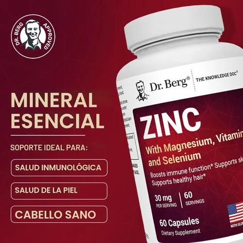 Miniatura 2 de Dr. Berg Zinc 30mg mejorado con magnesio, vitamina D3, selenio y cobre – Suplementos de zinc para hombres y mujeres – Zinc quelado para apoyo