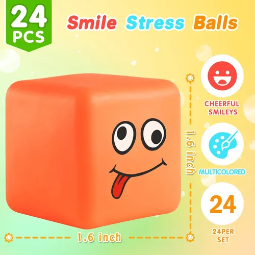 Miniatura 2 de Pelotas antiestrés para niños: mini bola de estrés con cara sonriente, paquete de 24, juguetes elásticos para aliviar la ansiedad y el estrés