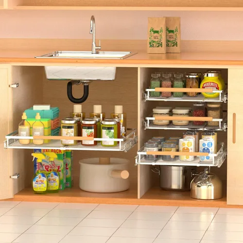 Miniatura 5 de Estantes extraíbles ajustables para gabinete de cocina, cajones extraíbles expandibles para gabinetes, organizador de gabinete extraíble cajones 1