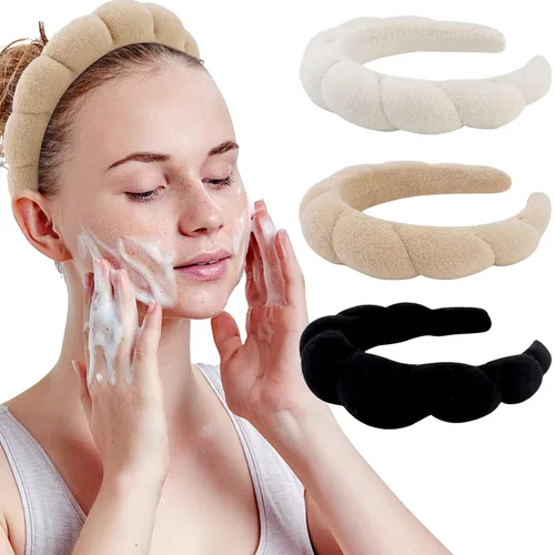 Miniatura 11 de WHAVEL Paquete de 3 diademas de spa para el cuidado de la piel, diadema de maquillaje, diadema de esponja de tela de rizo, diadema de lavado facial