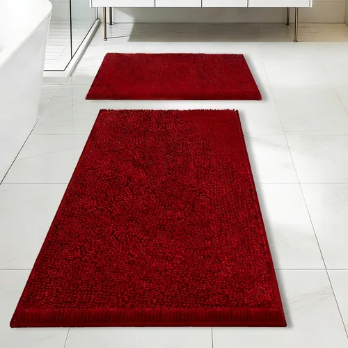 Miniatura 21 de Juego de alfombras de baño de 2 piezas, súper absorbente suave, gruesa, lavable en lavadora, alfombra de baño de chenilla antideslizante, alfombra