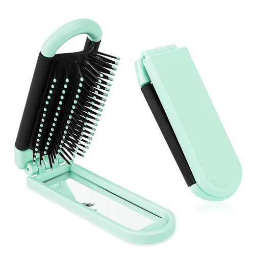 Miniatura 10 de Cepillo de pelo portátil de viaje, pequeño cepillo plegable compacto con espejo y punta redonda, cerdas de nailon para mujeres y hombres, mini peine