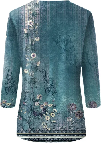Miniatura 96 de Camisetas de manga 3/4 para mujer, cuello redondo, holgadas, casuales, con estampado floral, camisetas de moda para el trabajo de negocios