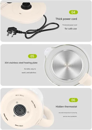 Miniatura 4 de Olla para preservar la salud, hervidor eléctrico con control de temperatura, para sopa, gachas, té de hierbas, base de acero inoxidable, panel