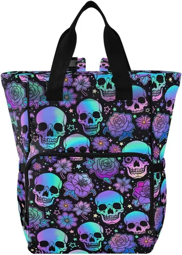 Miniatura 21 de MNSRUU Bolsa de pañales de calavera gris, mochila multifunción para pañales de viaje, bolsa de pañales de gran capacidad, mochilas para cambiar