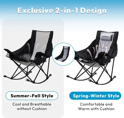 Miniatura 3 de Swonder Silla mecedora de gran tamaño con innovador cojín de asiento extraíble 2 en 1 para todas las estaciones, silla plegable para exteriores
