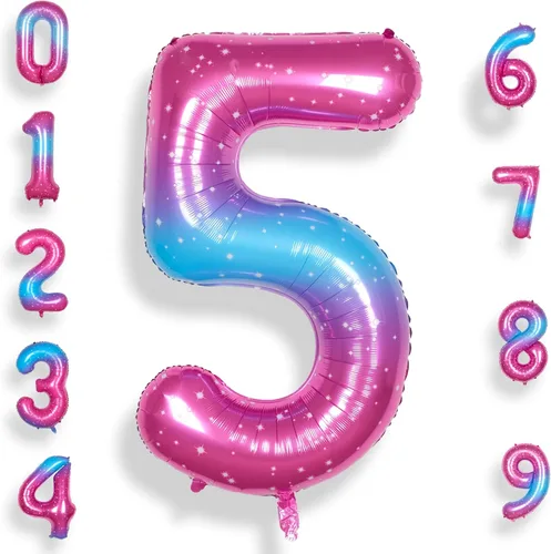 Miniatura 18 de Globo de número 0 de 40 pulgadas para niño o niña grande estrellado 0-9, globo de Mylar grande del número 0, globos de feliz cumpleaños 0