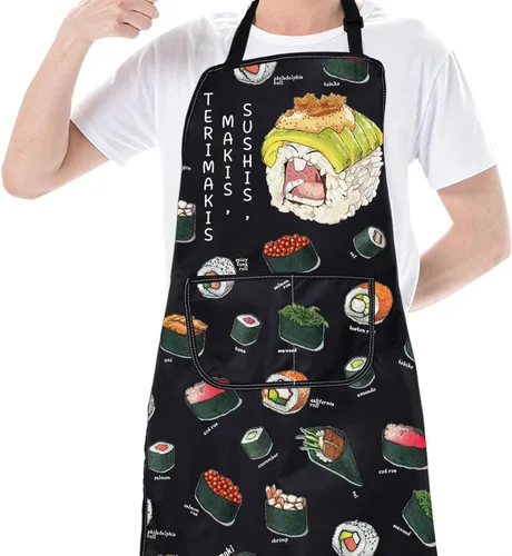 Miniatura 5 de CMNIM Delantales japoneses para sushi con bolsillos, para sushi, chef, para sushi, cocina, cocina japonesa, para regalar a los amantes del sushi