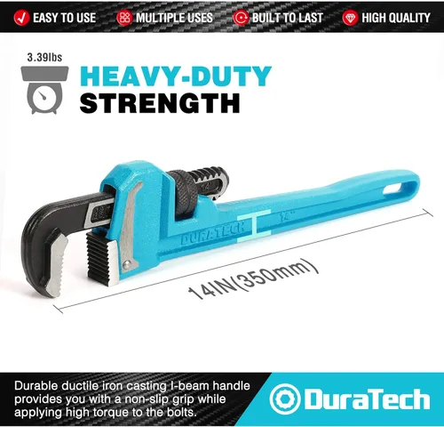 Miniatura 2 de DURATECH Llave de tubo de 14 pulgadas resistente, ajustable, para fontanería, con mango de hierro fundido maleable, supera el estándar GGG