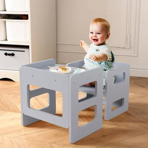 Miniatura 2 de Fun Memories Montessori - Juego de mesa y silla de destete para niños pequeños y bebés, juego de mesa y sillas para niños, muebles de madera maciza