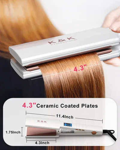 Miniatura 4 de K&K Adavance - Placas anchas para alisar el cabello, placas revestidas de cerámica Adavance, pantalla digital, calentamiento ultrarrápido, apagado