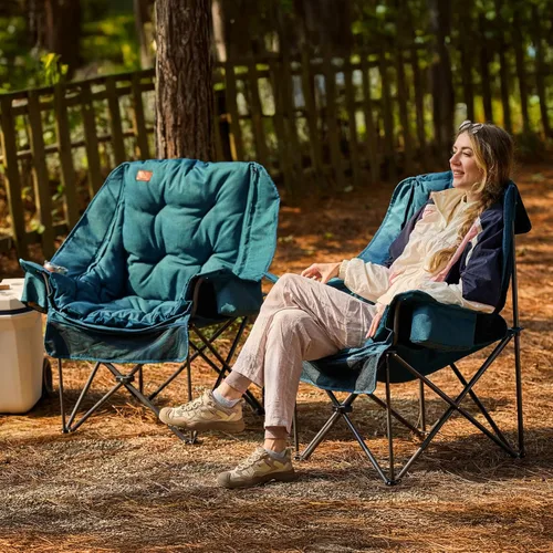 Miniatura 2 de EVER ADVANCED Silla de campamento XL con cojín desmontable, silla de malla para adultos, plegable, de gran tamaño, con bolsillo de malla enfriadora