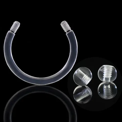 Miniatura 4 de Retenedores de oreja de aro de plástico unisex antialérgicos, anillos de nariz transparentes con dorso de bola de tornillo, para orejas sensibles
