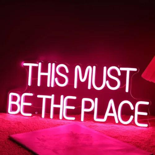 Miniatura 6 de Britrio Letrero de neón con texto en inglés «This Must Be The Place» para decoración de pared de dormitorio, letrero luminoso de luz de neón