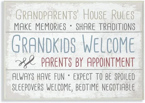 The Stupell Home Decor Collection Grandparents House Rules Type on Planks Placa de pared Arte, multicolor