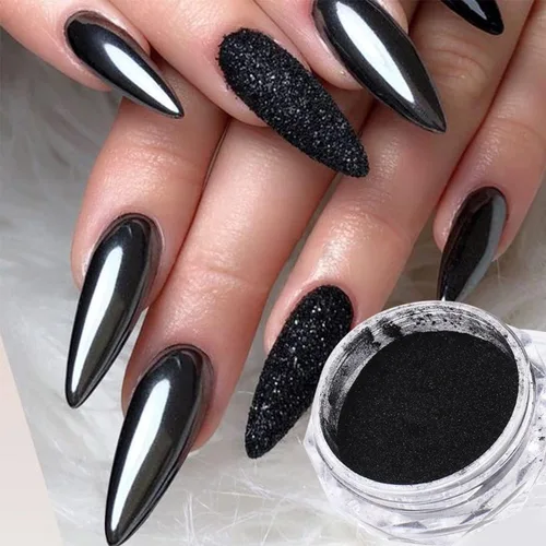 Miniatura 2 de Polvo mágico de uñas cromado, efecto espejo metálico holográfico, plateado, cobre, negro, marrón, manicura, pigmento con purpurina para diseño