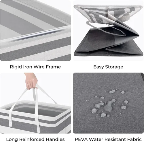 Miniatura 2 de HomeHacks Cesta de lavandería grande, impermeable, cesta de lavandería independiente, cesta de ropa alta plegable con asas extendidas para ropa