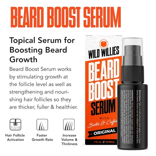 Miniatura 2 de Wild Willies Kit de crecimiento de barba todo en uno, incluye aceite de suero para aumentar la barba y suplemento para el crecimiento, cepillo