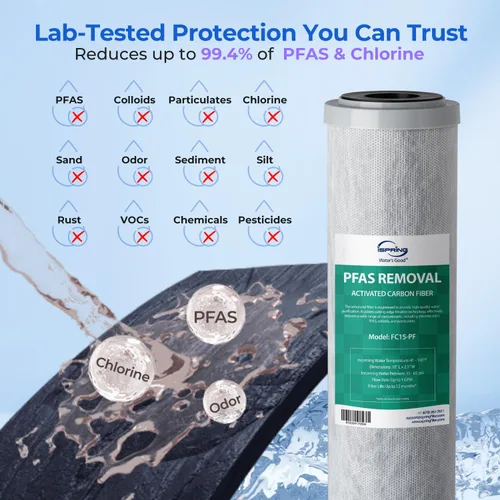 Miniatura 2 de iSpring CKC1C-PF - Filtro de agua para encimera de 2.5 x 10 pulgadas, filtro probado por SGS, reduce PFAS, cloro y olores, fácil instalación, se