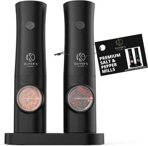 Miniatura 8 de Oliver's Kitchen ® Molinillos eléctricos de sal y pimienta, no requiere baterías con base USB-C recargable, fácil operación con 1 toque, grosor Negro