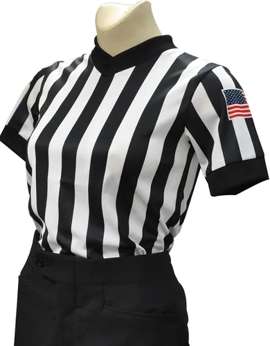 Smitty USA211-607 Camiseta de árbitro de baloncesto con cuello en V para mujer, con bandera de Estados Unidos, fabricada en los Estados Unidos Blanco