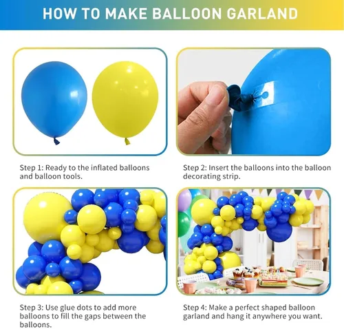 Miniatura 6 de Kit de guirnalda de globos azul rey y amarillo, kit de arco de globos azul rey y amarillo de 100 piezas con globos de diferentes tamaños de Azul