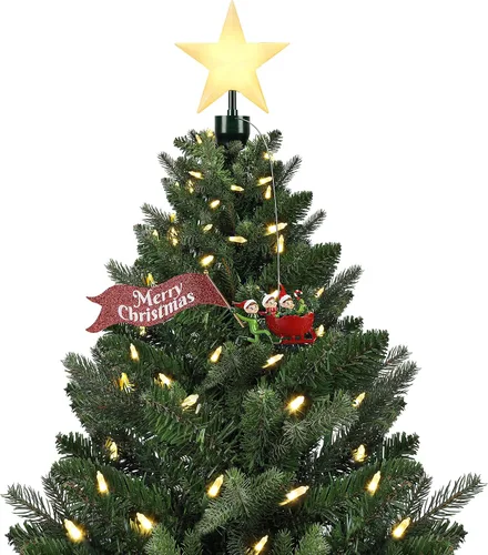 Miniatura 6 de Mr. Christmas Adorno de árbol animado de trineo de Papá Noel con pancarta, rojo (8 pulgadas)