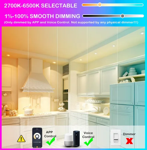 Miniatura 2 de CLOUDY BAY Luz empotrable LED inteligente de 4 pulgadas, iluminación empotrada que cambia de color, compatible con Alexa y Google Home Assistant