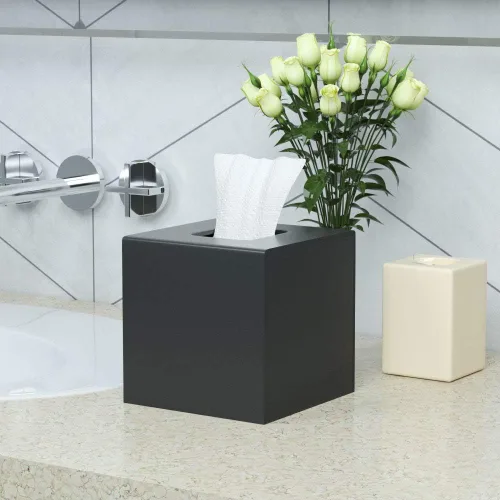 Miniatura 6 de HIIMIEI Funda para caja de pañuelos, soporte de pañuelos acrílico dispensador de servilletas para decoración de escritorio de hogar oficina Negro
