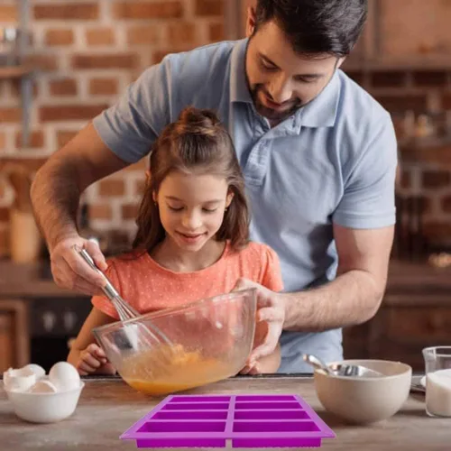 Miniatura 5 de Molde de silicona rectangular grande para barra de granola, 2 unidades, 8 cavidades nutricionales para cereales, barra energética para magdalenas