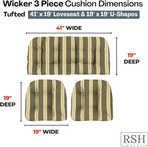 Miniatura 69 de RSH DECOR: Sunbrella 3-Piece Tufted Wicker Cushion Set 44" x 22" & 22" x 22" Outdoor Loveseat & U-Shaped Seat Cushions Crafted with