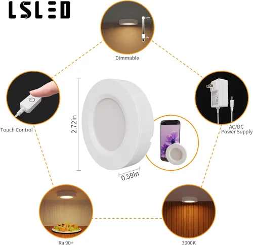 Miniatura 5 de Kit de luces LED de disco con cable, luces regulables debajo del gabinete, carcasa de aluminio con interruptor táctil, paquete de 6 unidades de 18 W