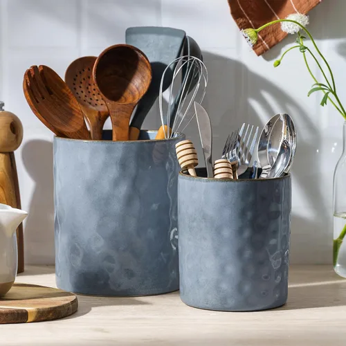famiware Soporte para utensilios de cocina, 7.2 + 5.8 pulgadas, de cerámica, para encimera, 2 utensilios de cocina, organizador de utensilios para