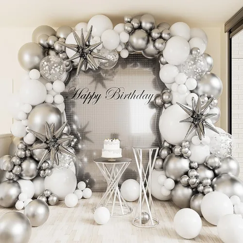 Miniatura 8 de Kit de guirnalda de arco de globos azules, blancos y rojos: 127 globos de aluminio con forma de estrella de explosión roja para cumpleaños