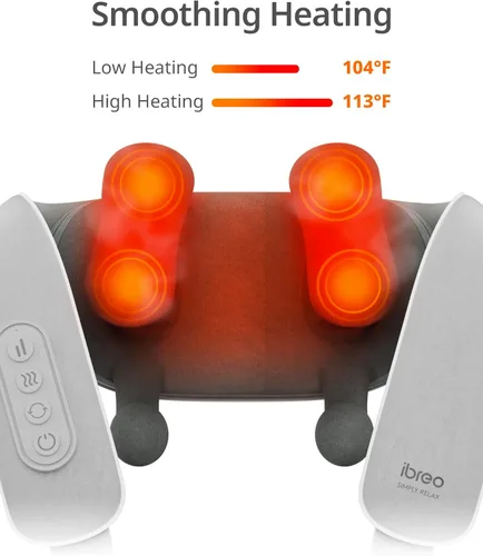 Miniatura 4 de Masajeador inalámbrico Shiatsu para cuello y espalda con calor, 10 minutos x 12 usos, 3 modos de masaje y 2 niveles de intensidad, amasamiento 3D